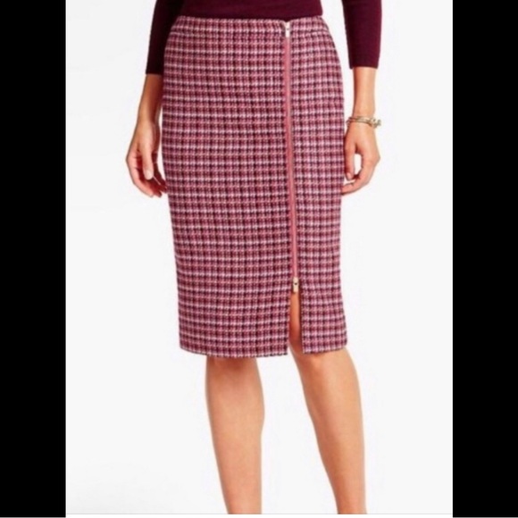 TALBOTS Tweed Pencil Skirt Double Gold Zipper Pink Purple Workwear Plaid Wool - Picture 10 of 10